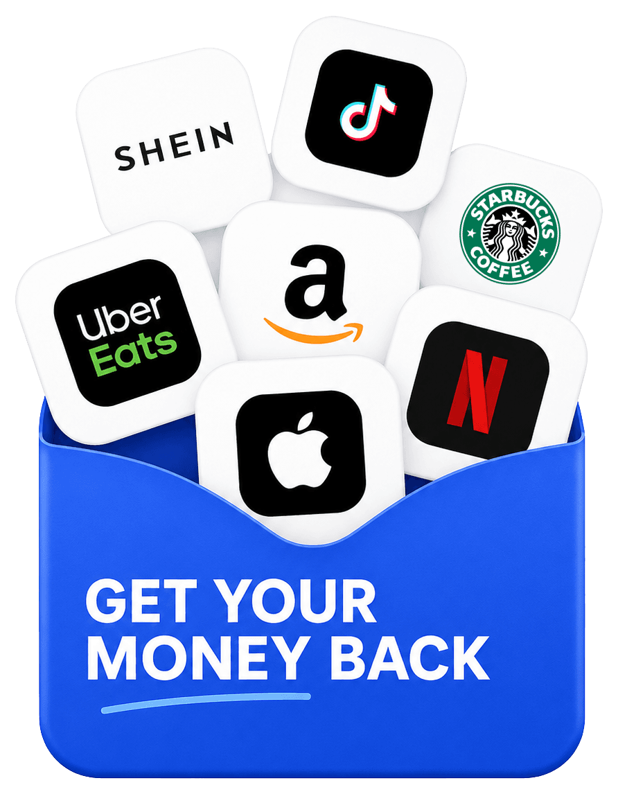 An envelope of unclaimed money from Amazon, Apple, Netflix, Uber Eats and others